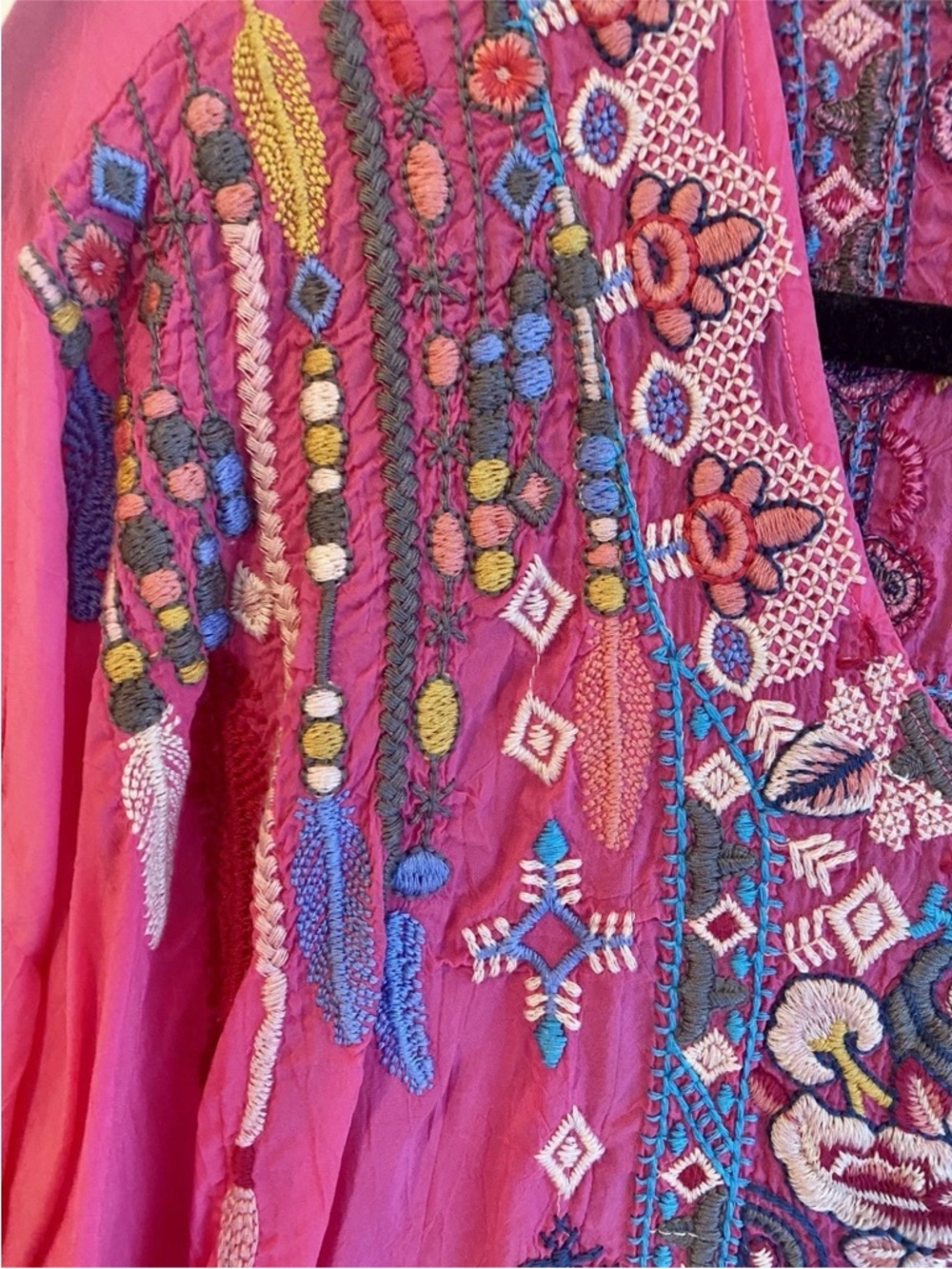 Johnny Was Paradise Pink Embroidered Boho Rangoon Blouse, NWT, L - Picture 6 of 16